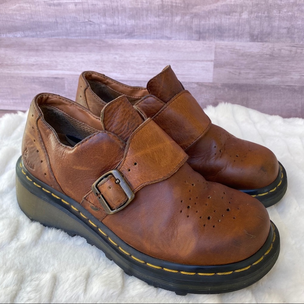 Dr. Martens Brown Monk Strap Leather Buckle Shoes